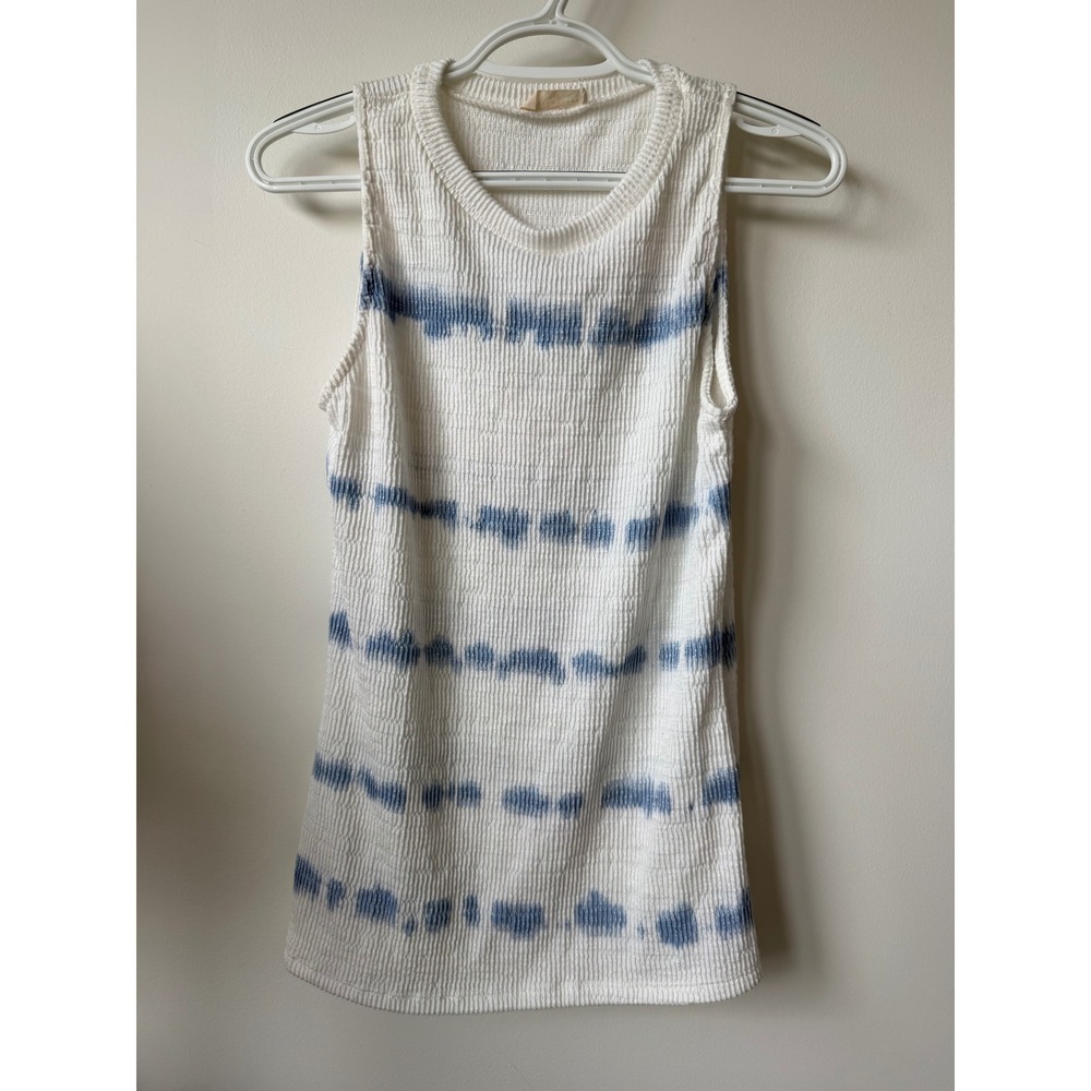 Chrysanthemum Womens Large Blue White Tie Dye Ribbed Knit Sleeveless Tank Top
